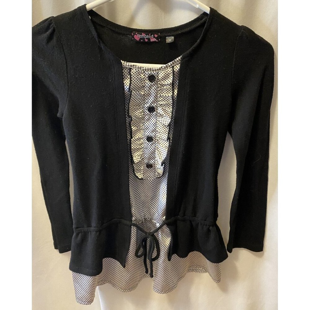 Tempted Girls Size Medium Sweater Black Polka Dot Ruffle